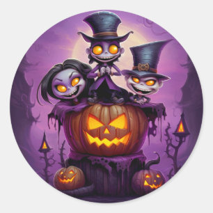 Lila lilla trollkarlsmonster söta Halloween Runt Klistermärke