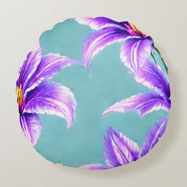 Lila Lilly från Valley Mönster Rund Kudde (Framsidan)