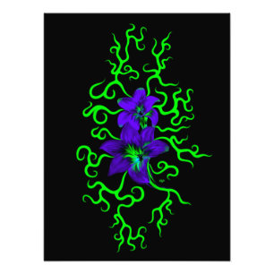 Lila Lily Flower på svart Fototryck