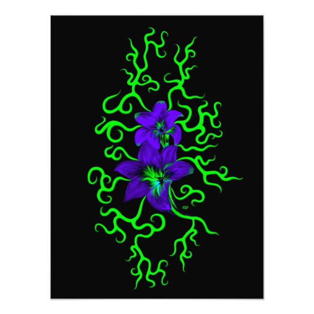 Lila Lily Flower på svart Fototryck (Framsidan)