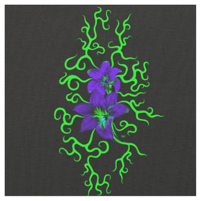 Lila Lily Flower på svart Tyg (Närbild)