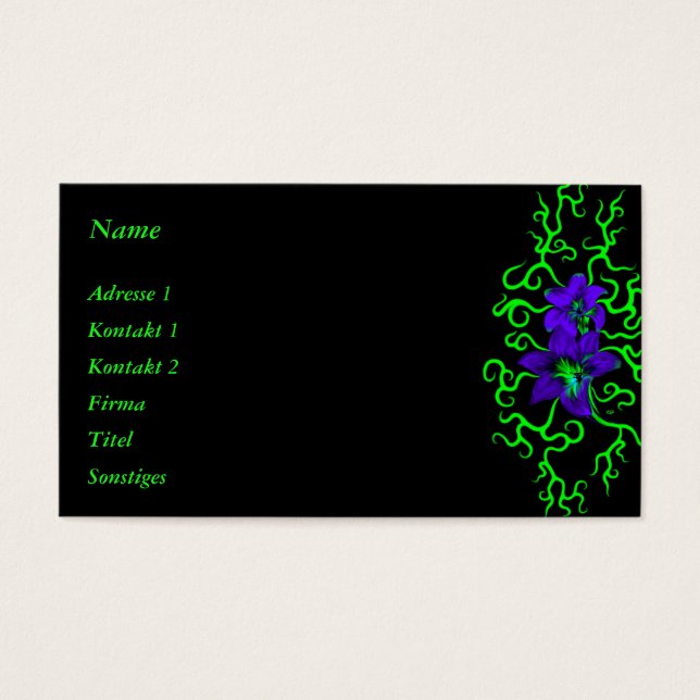 Lila Lily Flower på svart Visitkort (Framsidan)