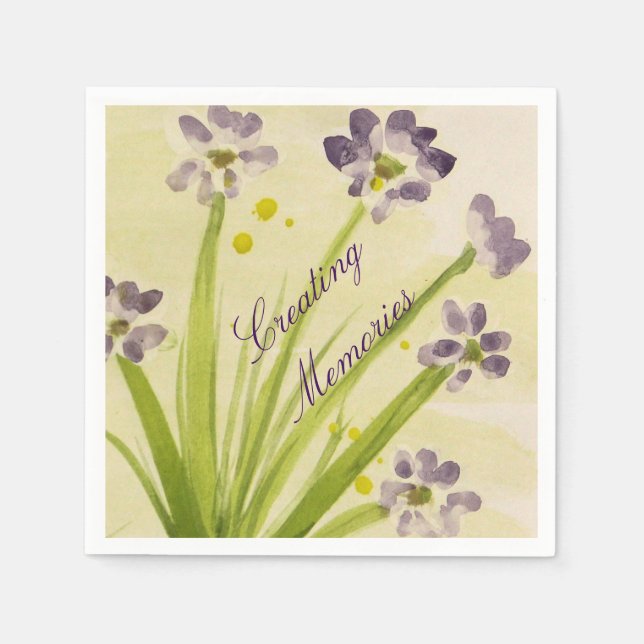 Lila Lime Blommigt Party Napkins Pappersservett (Framsidan)