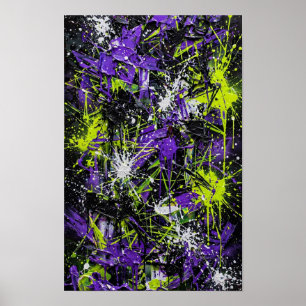Lila Lime Neon Graffiti Abstrakt Konsttryck Poster