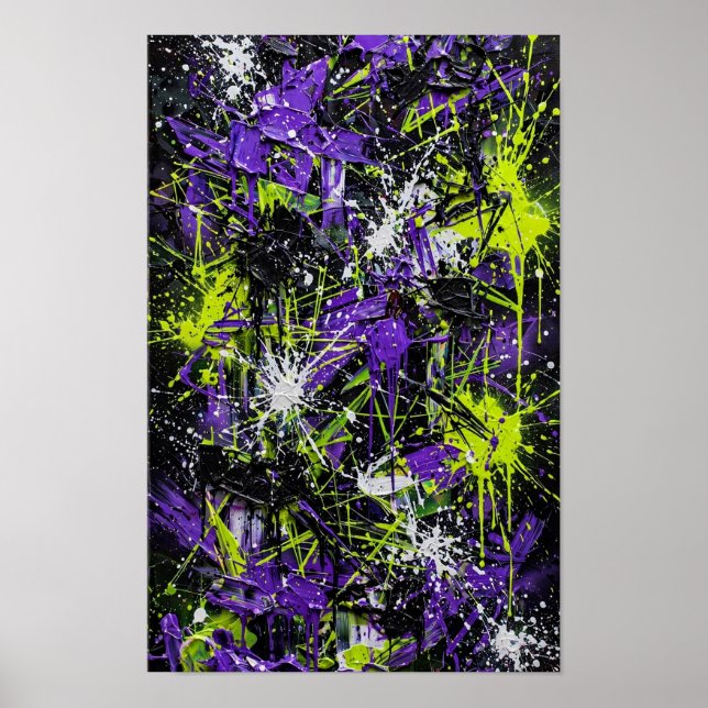 Lila Lime Neon Graffiti Abstrakt Konsttryck Poster (Framsidan)