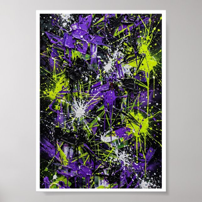 Lila Lime Neon Graffiti Abstrakt Konsttryck Poster (Framsidan)