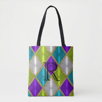 Lila Lime Turcos Guld Harlequin med Monogram Tygkasse