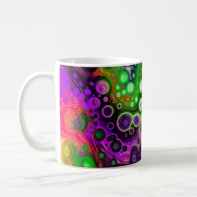 Lila, limgrön, svart fluid Art Kaffemugg (Vänster)