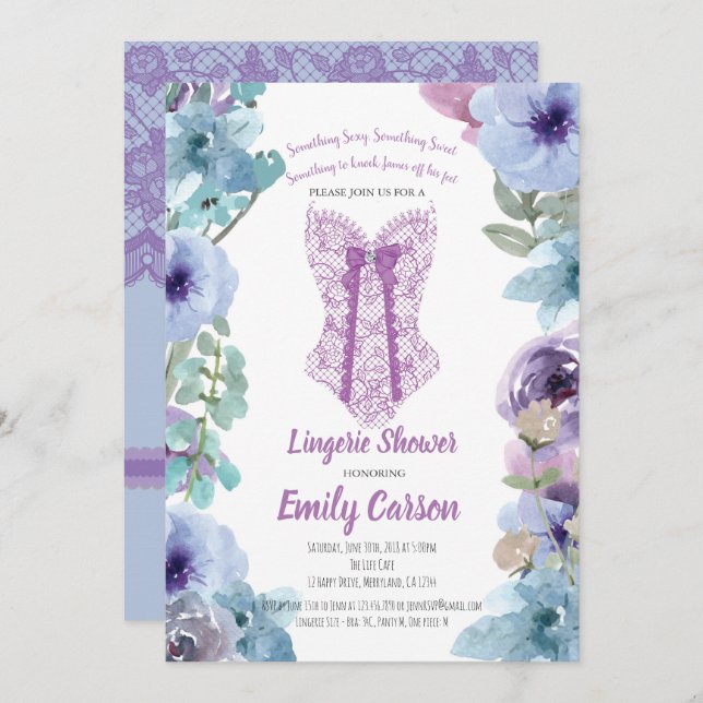 Lila lingeriedusch. Elegant brudens sida Inbjudningar (Fram/baksida)