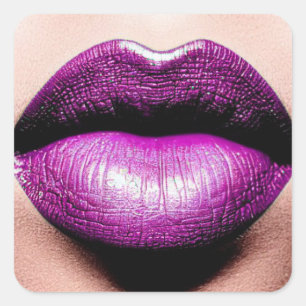Lila Lipstick Square Sticker Fyrkantigt Klistermärke