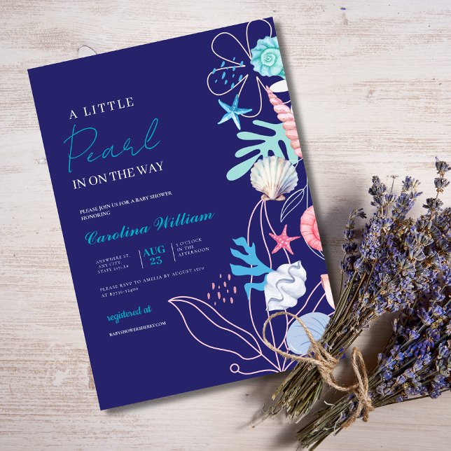 Lila lite pärla under havets babydusch inbjudningar (Skapare uppladdad)