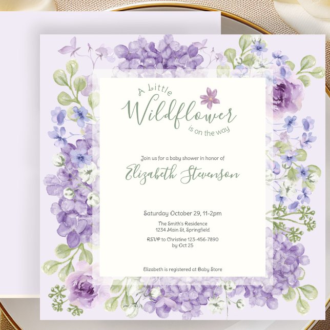 Lila liten vildblomma baby shower inbjudan (Skapare uppladdad)