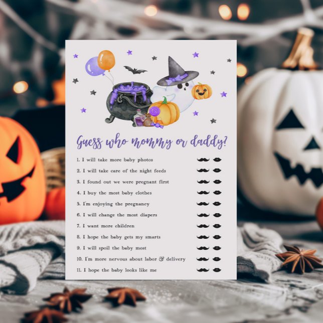 Lila Little Boo Gissa vem Mamma eller pappa Game (Ghost Halloween Baby Shower Guess who Mommy or Daddy Game )