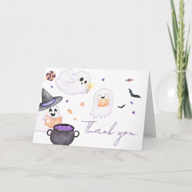 Lila Little Boo Halloween Baby Shower Tack Kort (Framsida)
