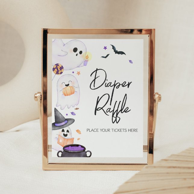 Lila Little Boo Halloween Diaper Raffle Poster (Purple Little Boo Baby Shower Diaper Raffle Sign)