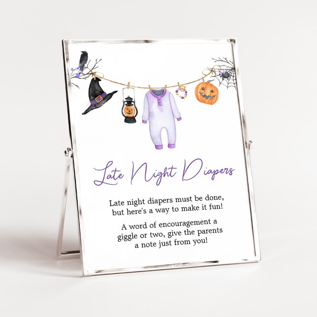 Lila Little Boo Halloween Late Nattblöjor Poster (Halloween Baby Clothes Baby Shower Late Night Diapers Sign)