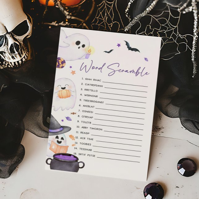 Lila Little Boo Halloween Ord Scramble Game (A Little Boo Baby Shower Word Scramble Game )