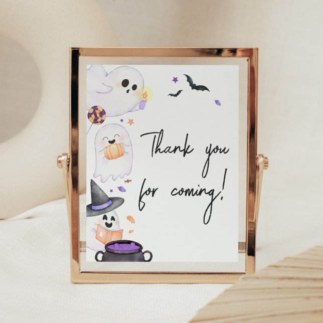 Lila Little Boo Halloween Tack för att du kom Poster (Purple Little Boo Baby Shower Thank you for Coming Sign)