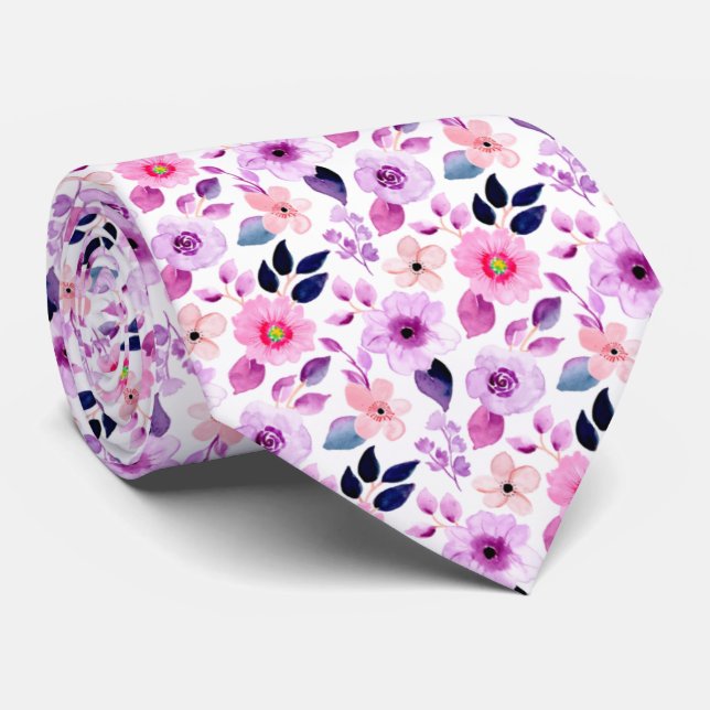 Lila Little Flowers Blommönster Neck Tie Slips (Rullad)