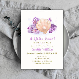 Lila Little Pearl Ocean Seashell Baby Shower Inbjudningar