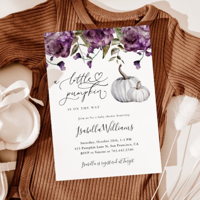 Lila Little Pumpkin Rustic Baby Shower Inbjudningar (Skapare uppladdad)