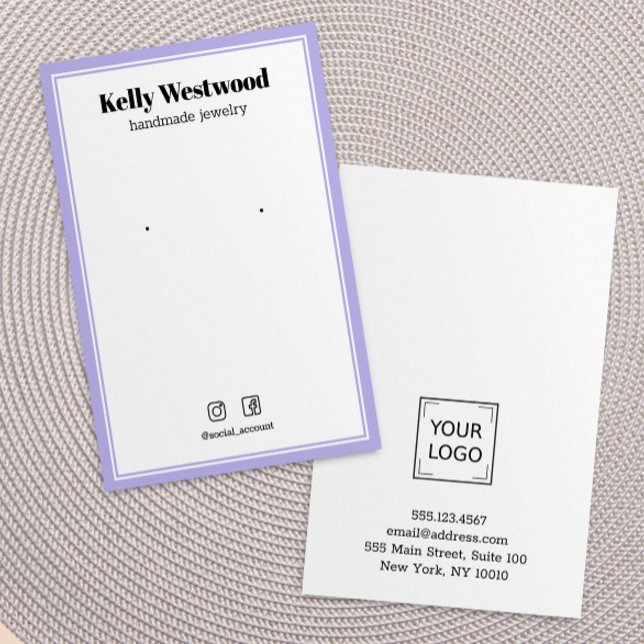 LILA LJUS ÖGRE VISNING LOGOTYP SOCIAL ICON VISITKORT (PURPLE LIGHT DOUBLE BORDER MODERN SIMPLE EARRING DISPLAY CARDS)