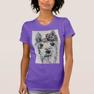Lila Llama söt Watercolor Womens T Shirt
