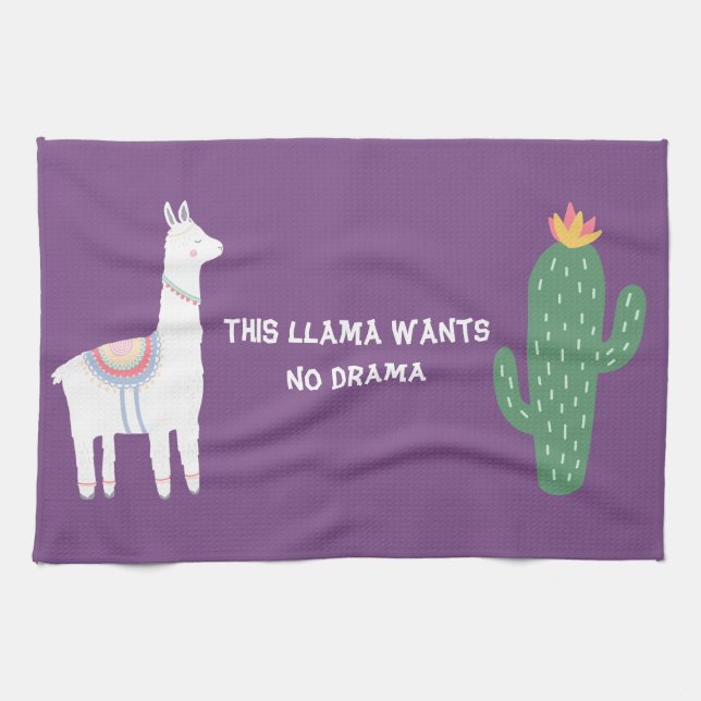 Lila Llama vill inte ha någon Drama Kökshandduk (Horisontell)