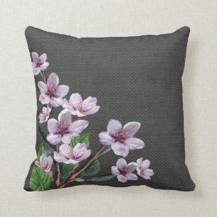 Lila Look för Burlap för grenvattenfärgblommor Kudde