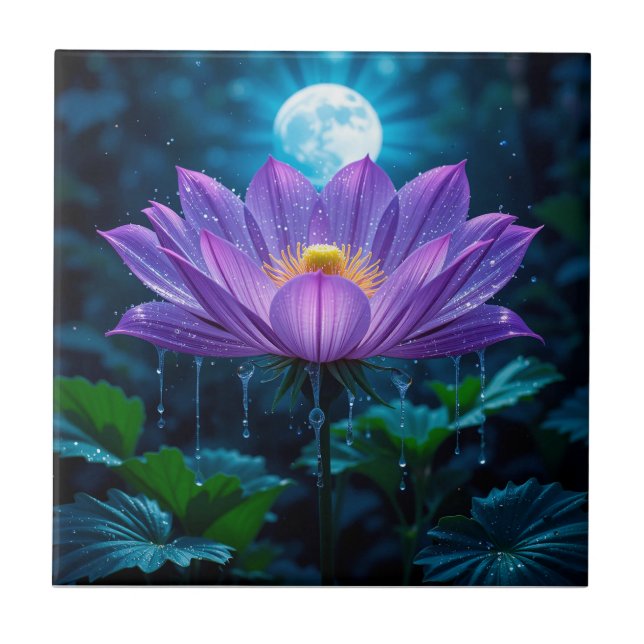 Lila Lotus Blommar under Moonlit Kakelplatta (Framsidan)