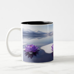 Lila Lotus blommor på en vinter sjö. Två-Tonad Mugg