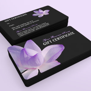 Lila Lotus Bloom på Black Gift Certificate Rabattkort