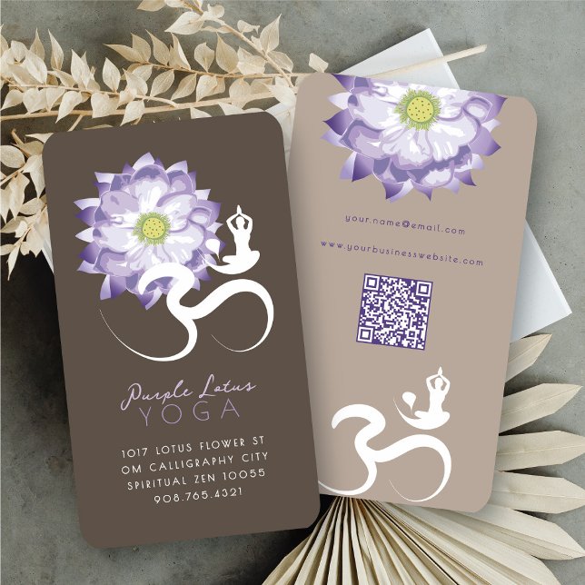 Lila Lotus Flower Andlig Yoga Om Logotyp Symbol Visitkort (Purple Lotus Flower Spiritual Yoga Om/Aum Calligraphy Logo Symbol Business Card @ fatfatin)