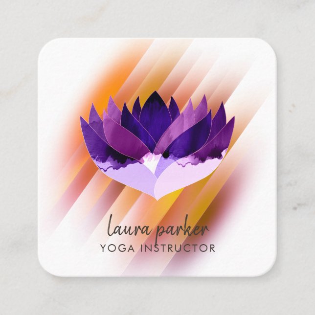 Lila Lotus Flower Yoga Instructor Zen Art Fyrkantigt Visitkort (Framsida)