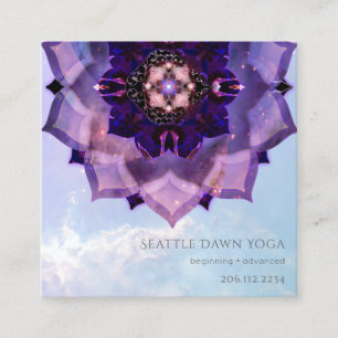 Lila Lotus Mandala Modern Yoga Instruktör Fyrkantigt Visitkort