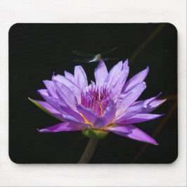 Lila Lotus Waterlily Dragonfly-uppspelningskort Musmatta
