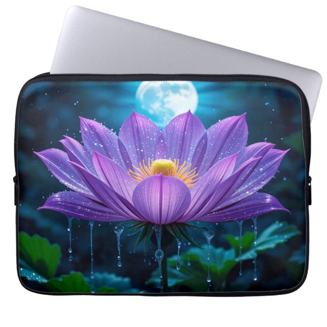 Lila lotusblomma under månsken laptop fodral (Framsidan)