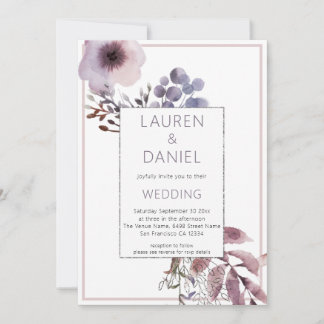 Lila Löv Blommigts QR-kod Bröllop Inbjudningar