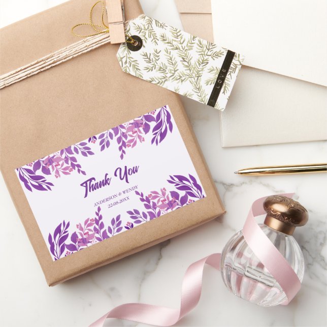 Lila Löv Bröllop Tema Rektangulärt Klistermärke (Gifting)