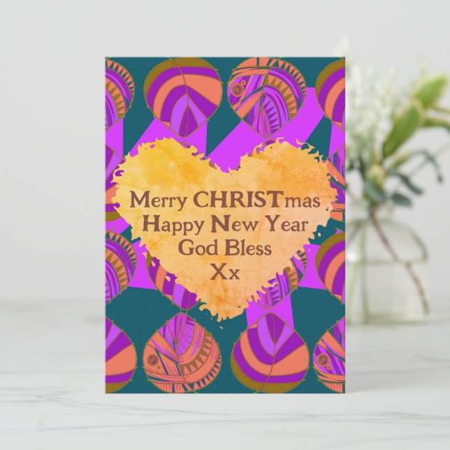 Lila Löv  Grönt Orange jul  jul Julkort (Stående Fram)