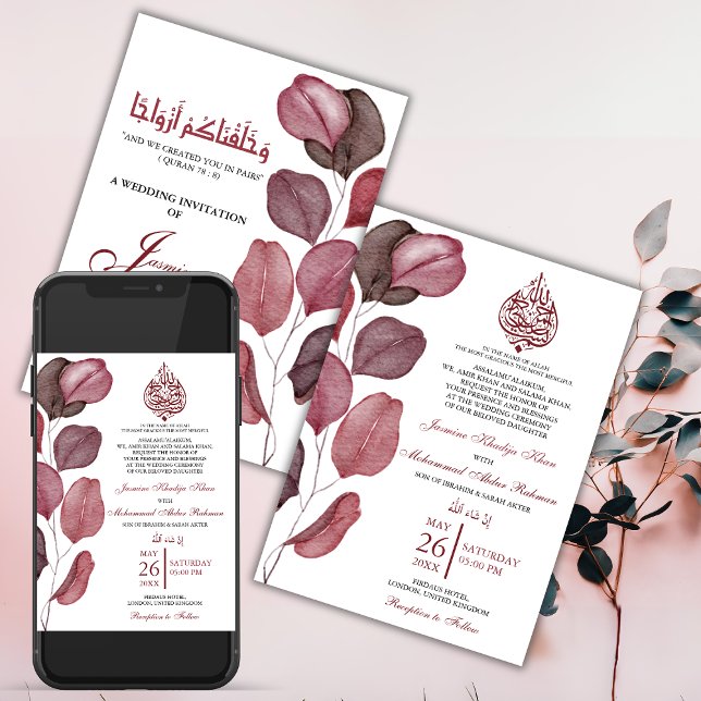 Lila Löv minimalistiskt muslimskt Bröllop Nikah Inbjudningar (Skapare uppladdad)