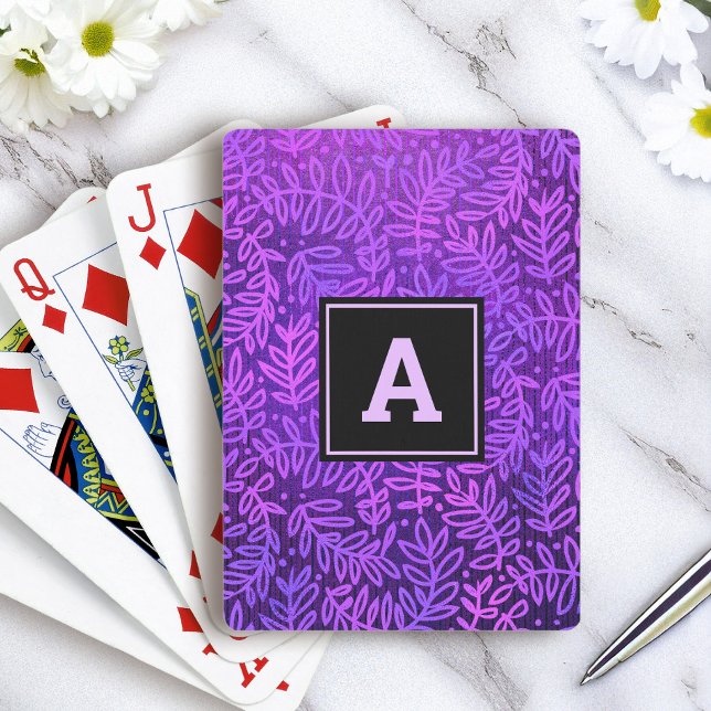Lila löv mönster, fetstil, modern monogramtyp casinokort (Skapare uppladdad)
