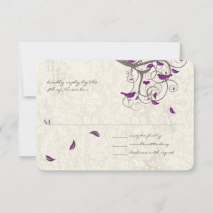 Lila Love Bird Rustic Land Träd Bröllop OSA Kort