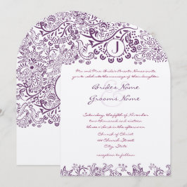 Lila Love birds Damask Monogram Bröllop Inbjudningar