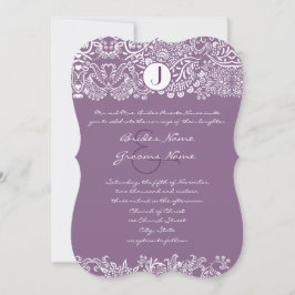Lila Love birds Damask Monogram Bröllop Inbjudningar