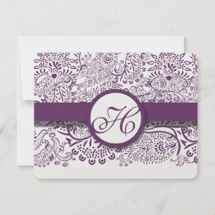 Lila Love birds Damask Monogram Bröllop OSA Kort