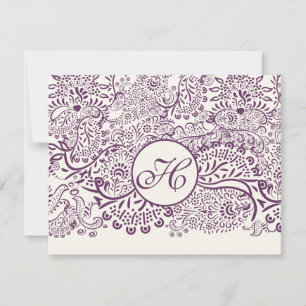 Lila Love birds Damask Monogram Bröllop OSA Kort