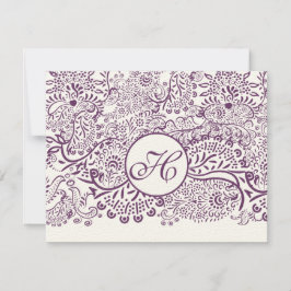 Lila Love birds Damask Monogram Bröllop OSA Kort