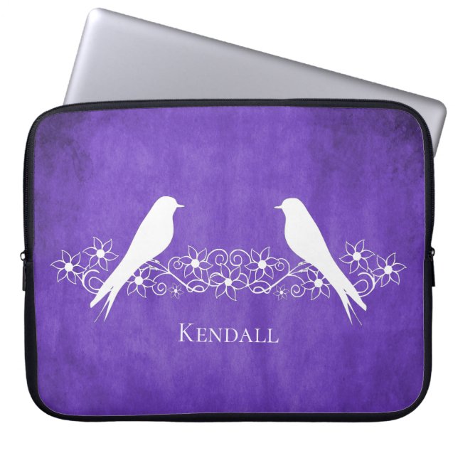 Lila Lovebird Blommigt Vine Laptop sleeve (Framsidan)