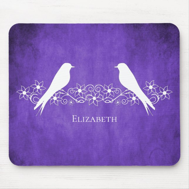 Lila Lovebird Blommigt Vine Mouse Pad Musmatta (Framsidan)